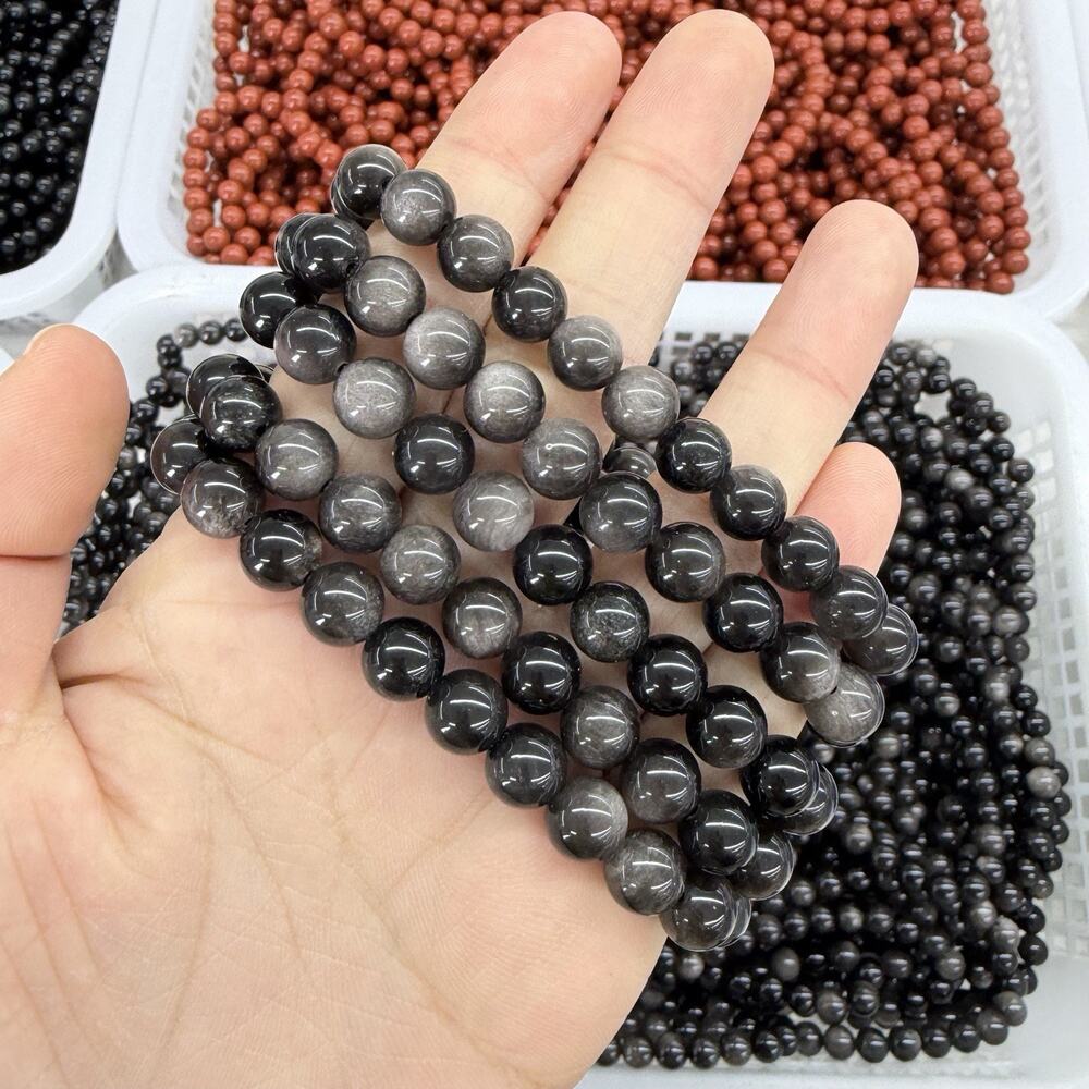 8MM Silver Obsidian Bracelet